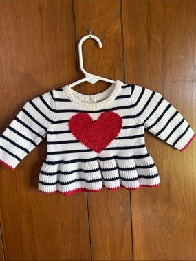 Baby Gap Striped White & Navy Kids Sweater with Red Heart